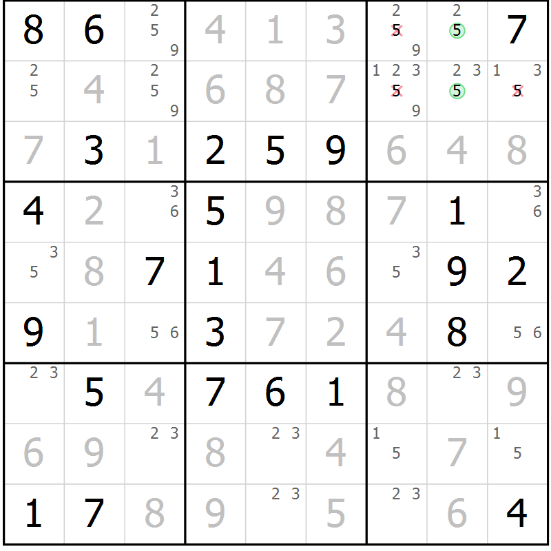 Position des candidats pour la solution de la Gr 34 page 37 du magazine de sudoku Virtuose n° 125