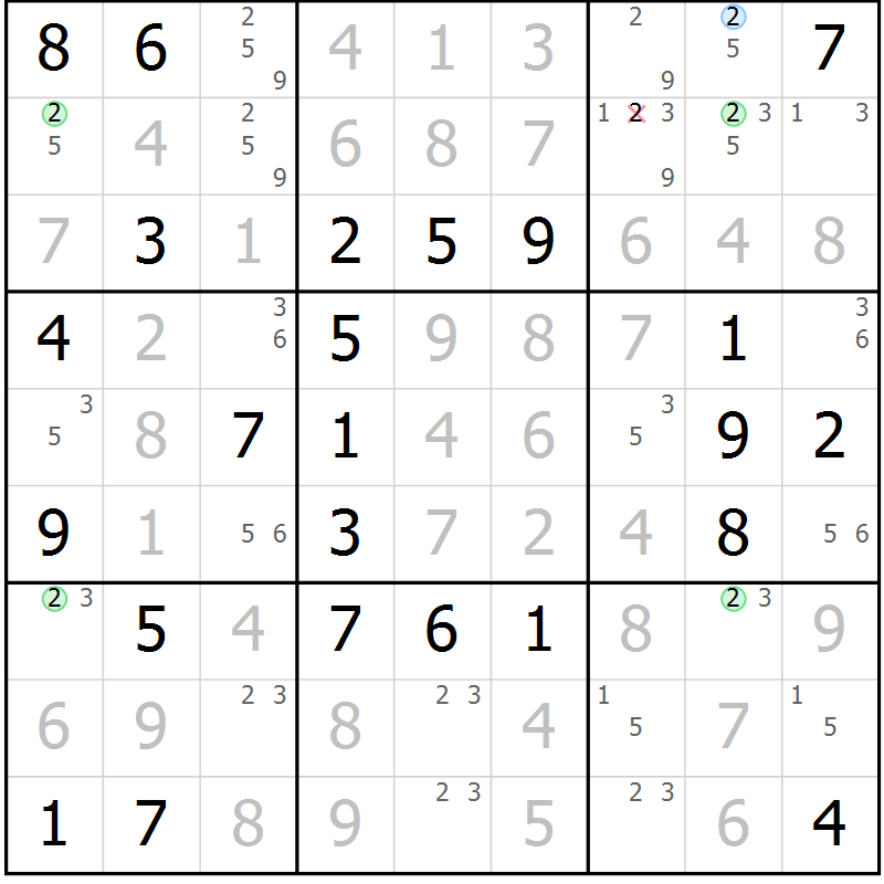 Position des candidats pour la solution de la Gr 34 page 37 du magazine de sudoku Virtuose n° 125