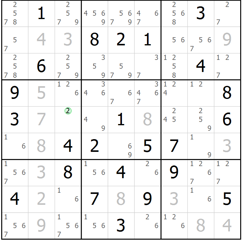 Position des candidats pour la solution de la Gr 35 page 38 du magazine de sudoku Virtuose n° 125