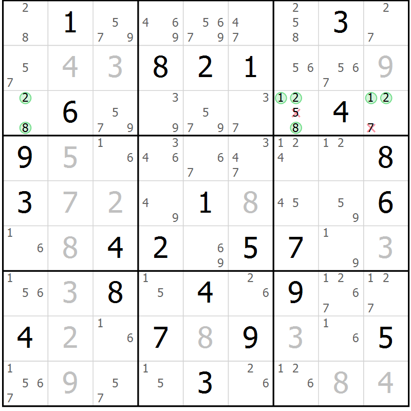 Position des candidats pour la solution de la Gr 35 page 38 du magazine de sudoku Virtuose n° 125