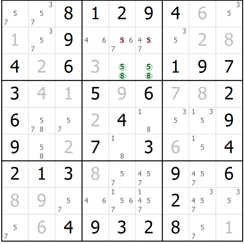 Position des candidats pour la solution de la Gr 36 page 39 du magazine de sudoku Virtuose n° 125