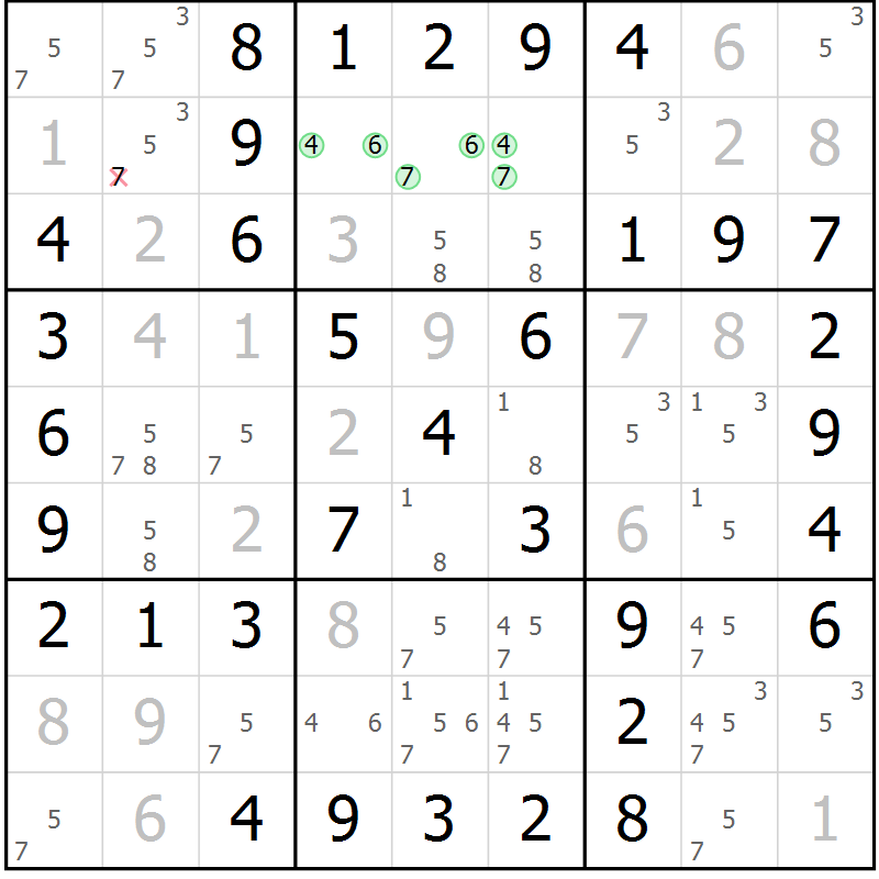 Position des candidats pour la solution de la Gr 36 page 39 du magazine de sudoku Virtuose n° 125