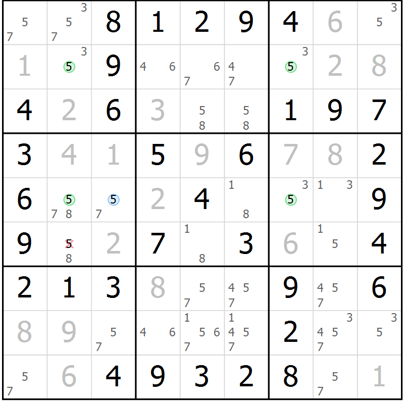 Position des candidats pour la solution de la Gr 36 page 39 du magazine de sudoku Virtuose n° 125