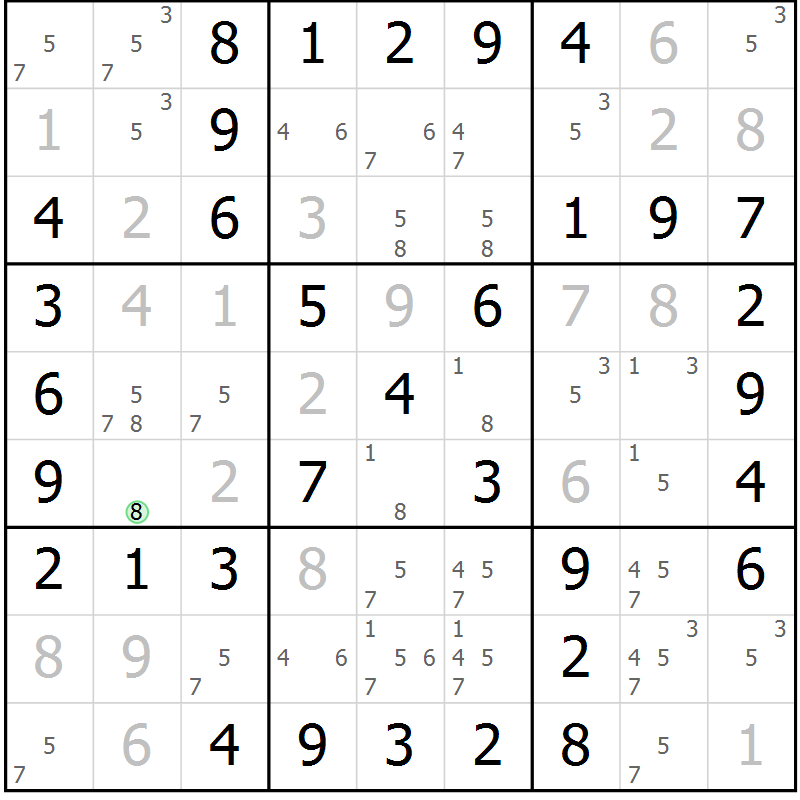 Position des candidats pour la solution de la Gr 36 page 39 du magazine de sudoku Virtuose n° 125
