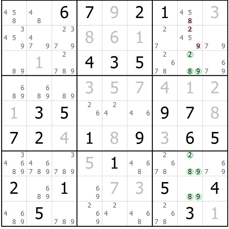 Position des candidats pour la solution de la Gr 37 page 40 du magazine de sudoku Virtuose n° 125