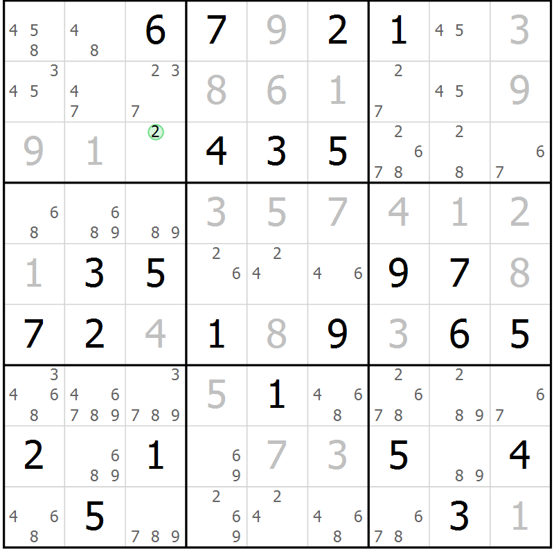 Position des candidats pour la solution de la Gr 37 page 40 du magazine de sudoku Virtuose n° 125