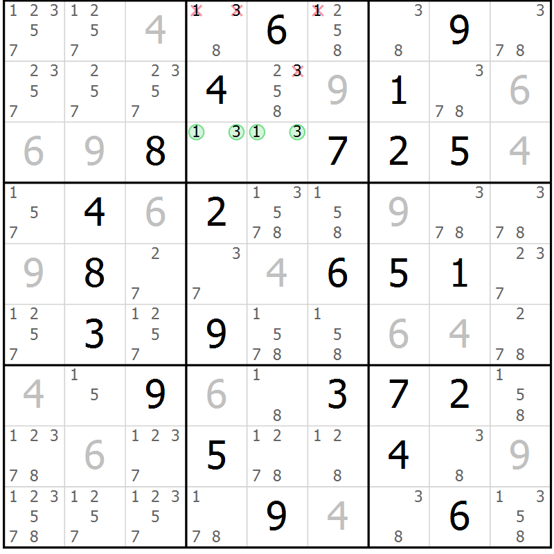 Position des candidats pour la solution de la Gr 38 page 41 du magazine de sudoku Virtuose n° 125