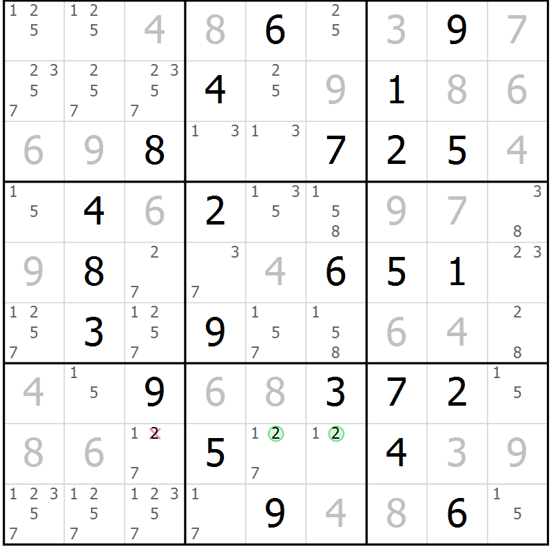 Position des candidats pour la solution de la Gr 38 page 41 du magazine de sudoku Virtuose n° 125