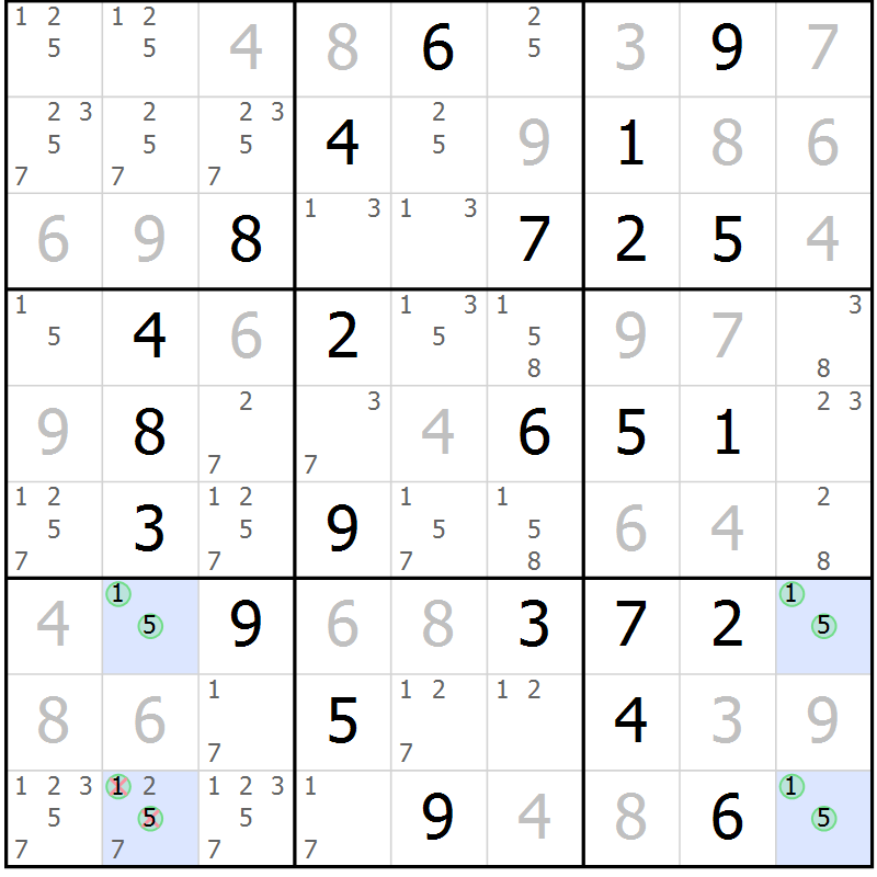 Position des candidats pour la solution de la Gr 38 page 41 du magazine de sudoku Virtuose n° 125