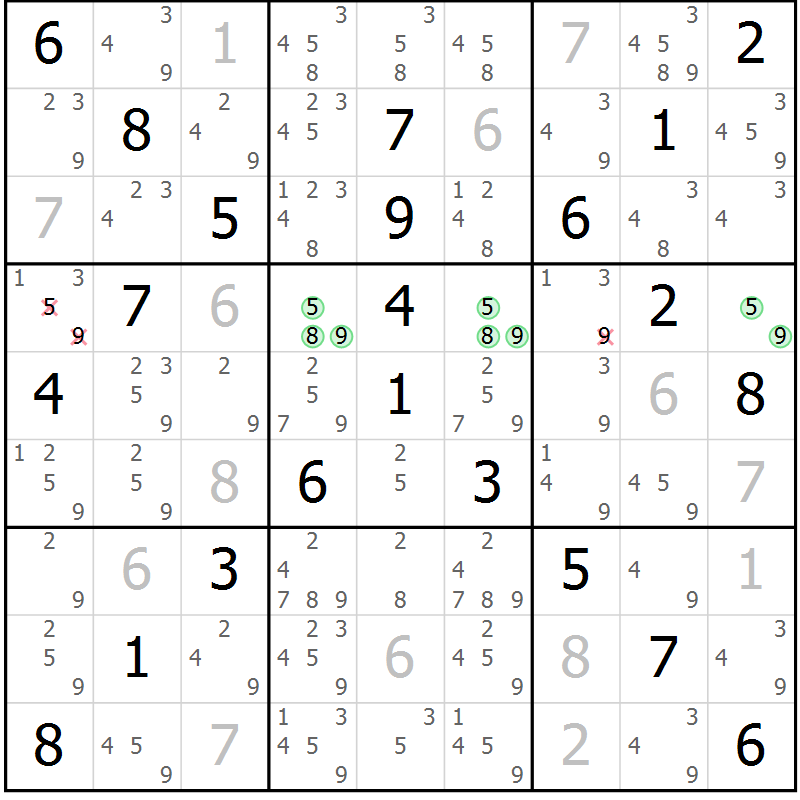 Position des candidats pour la solution de la Gr 39 page 42 du magazine de sudoku Virtuose n° 125