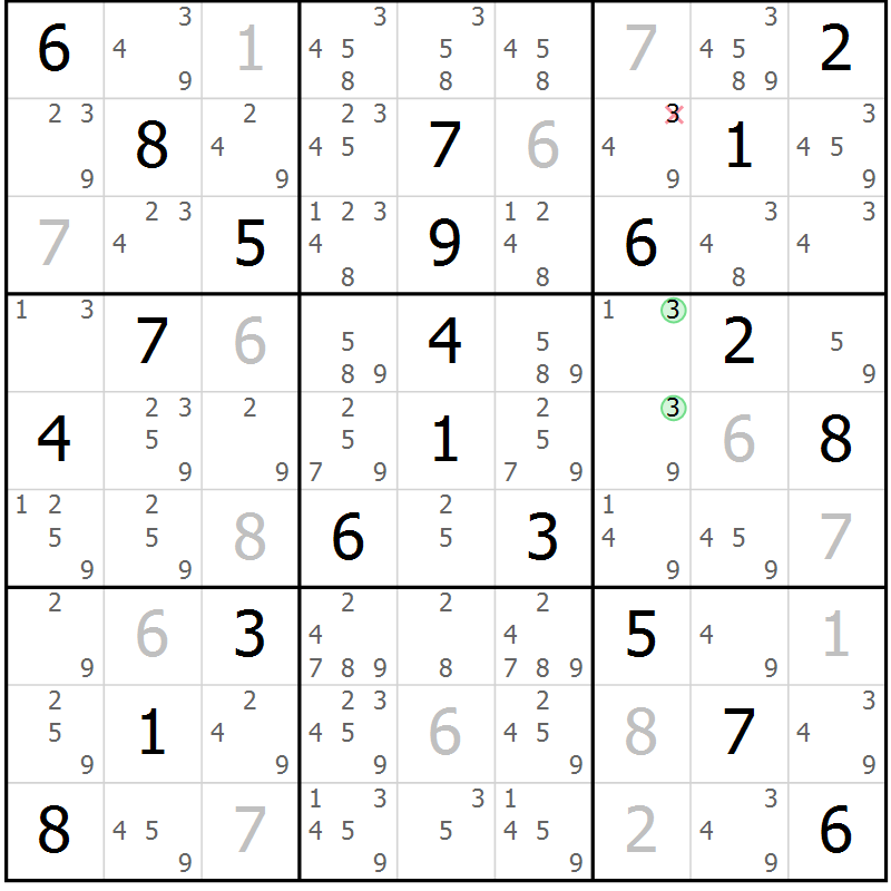Position des candidats pour la solution de la Gr 39 page 42 du magazine de sudoku Virtuose n° 125
