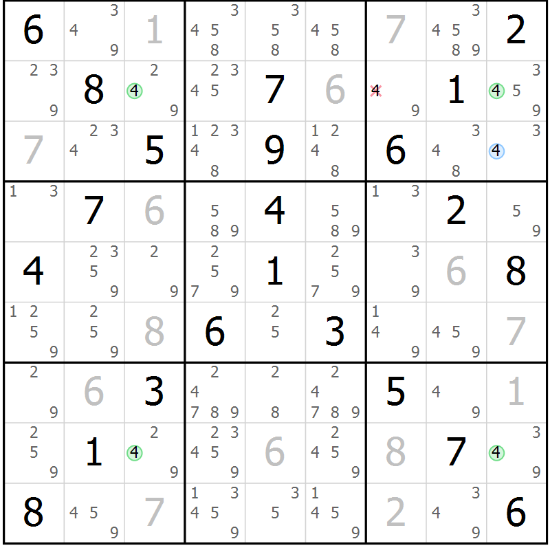 Position des candidats pour la solution de la Gr 39 page 42 du magazine de sudoku Virtuose n° 125