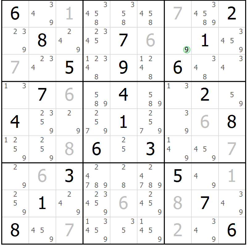 Position des candidats pour la solution de la Gr 39 page 42 du magazine de sudoku Virtuose n° 125