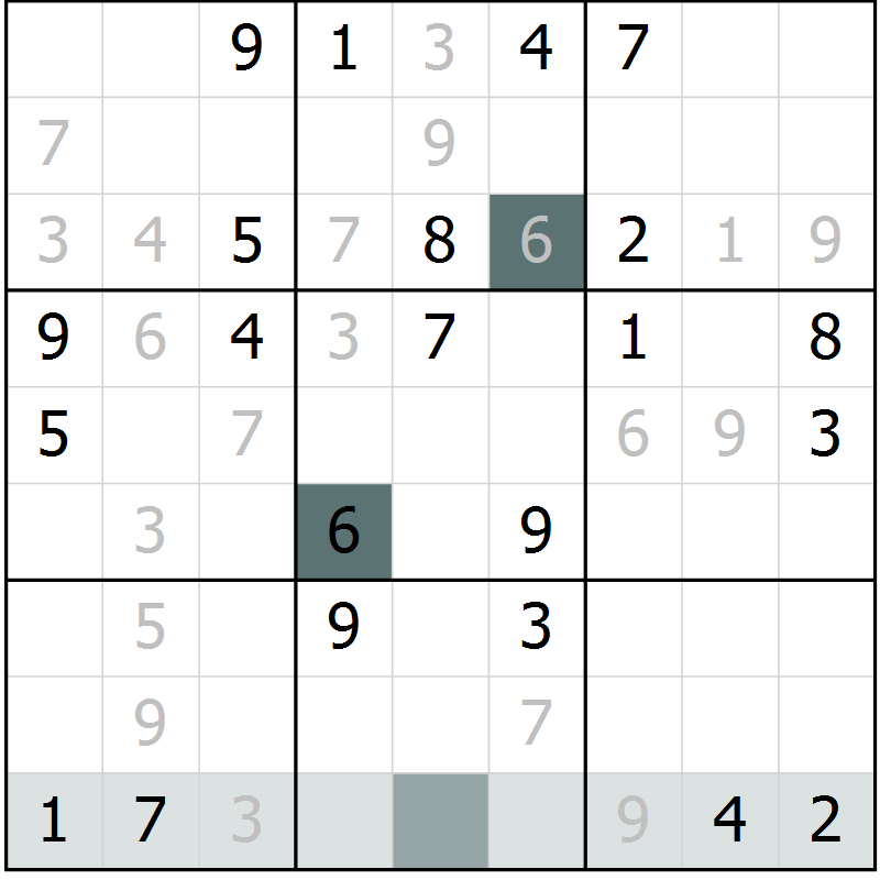 Position des candidats pour la solution de la Gr 4 page 7 du magazine de sudoku Virtuose n° 125