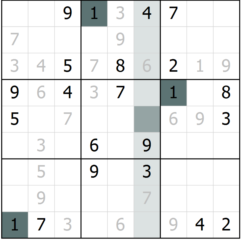 Position des candidats pour la solution de la Gr 4 page 7 du magazine de sudoku Virtuose n° 125