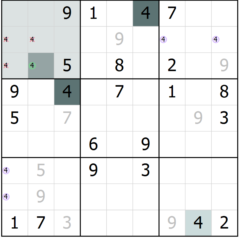 Position des candidats pour la solution de la Gr 4 page 7 du magazine de sudoku Virtuose n° 125