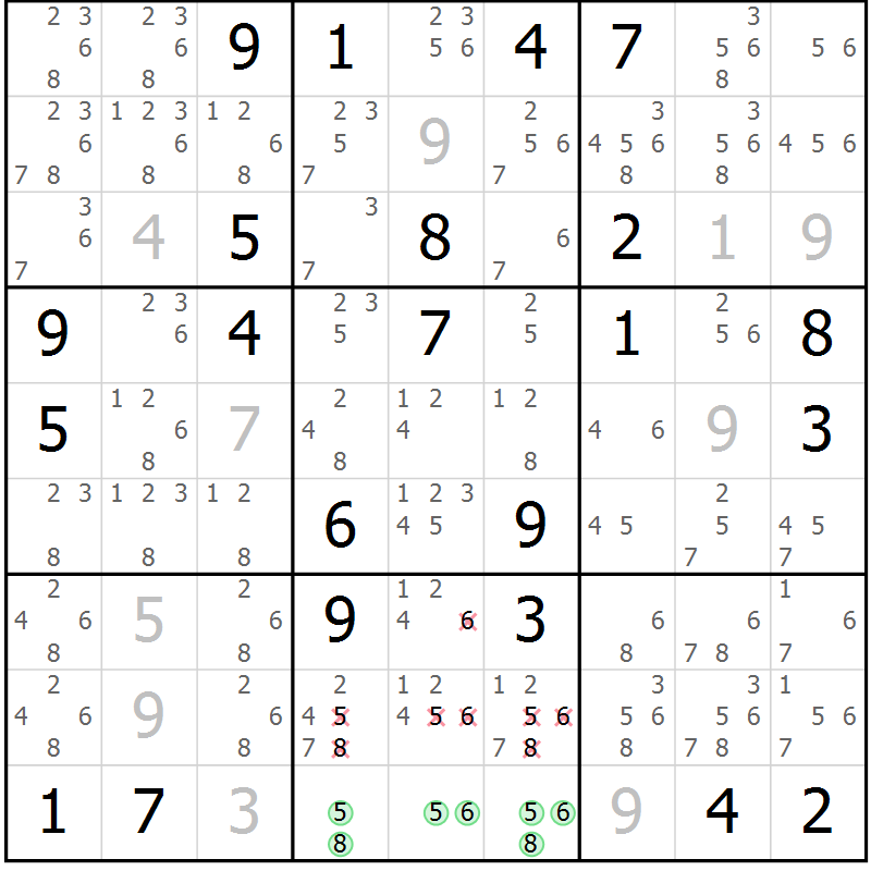 Position des candidats pour la solution de la Gr 4 page 7 du magazine de sudoku Virtuose n° 125