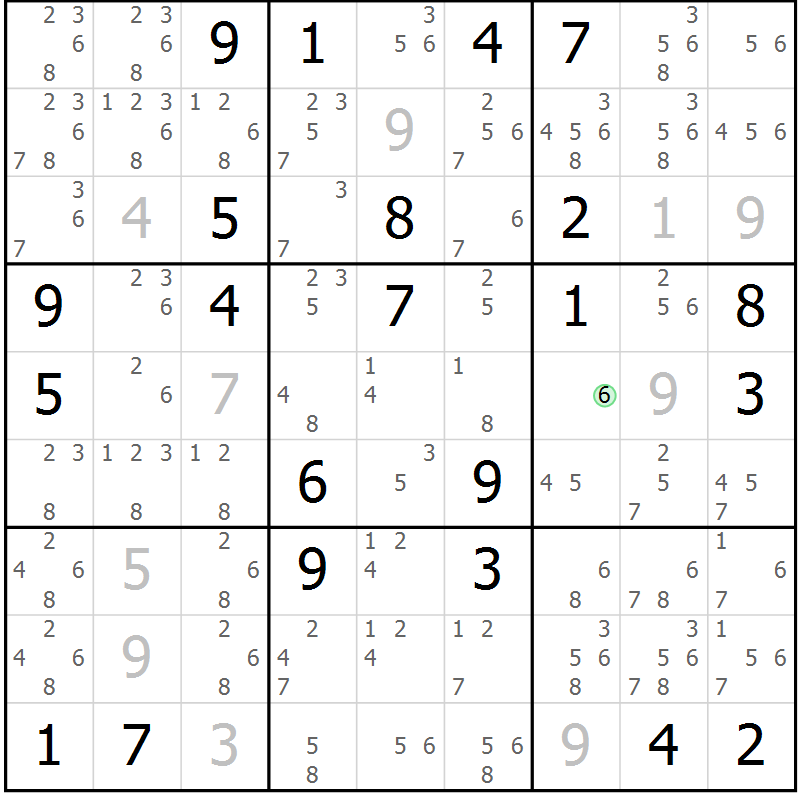 Position des candidats pour la solution de la Gr 4 page 7 du magazine de sudoku Virtuose n° 125