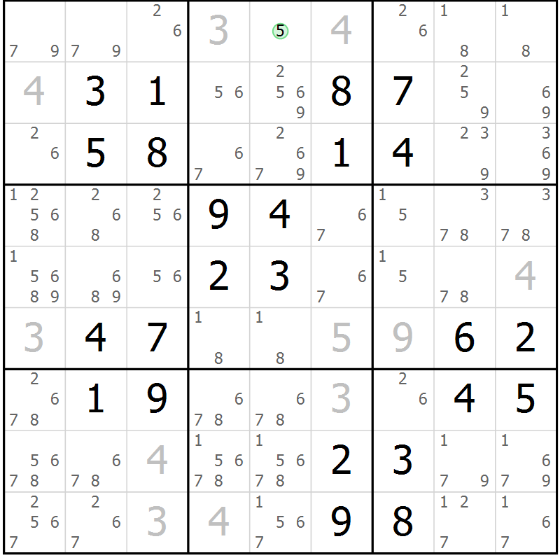 Position des candidats pour la solution de la Gr 40 page 43 du magazine de sudoku Virtuose n° 125