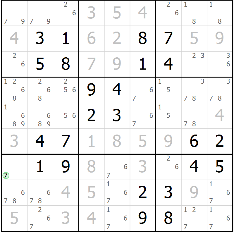 Position des candidats pour la solution de la Gr 40 page 43 du magazine de sudoku Virtuose n° 125