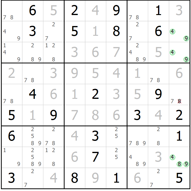 Position des candidats pour la solution de la Gr 41 page 44 du magazine de sudoku Virtuose n° 125