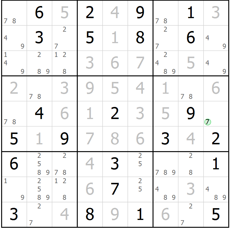 Position des candidats pour la solution de la Gr 41 page 44 du magazine de sudoku Virtuose n° 125