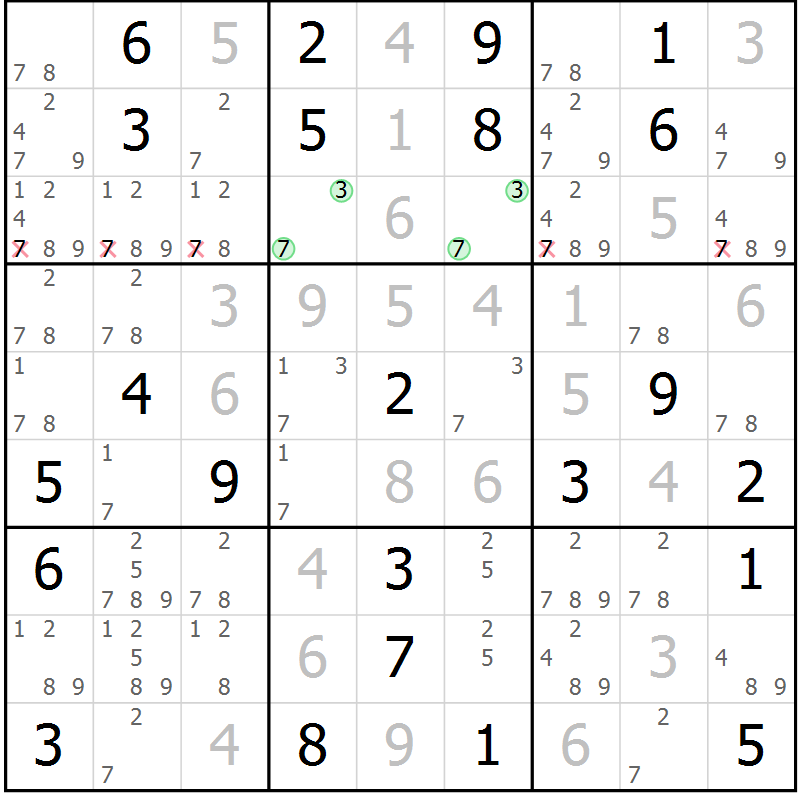 Position des candidats pour la solution de la Gr 41 page 44 du magazine de sudoku Virtuose n° 125
