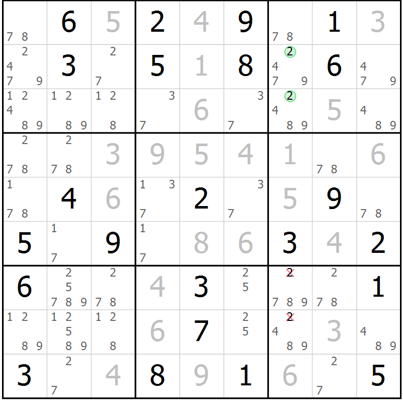 Position des candidats pour la solution de la Gr 41 page 44 du magazine de sudoku Virtuose n° 125