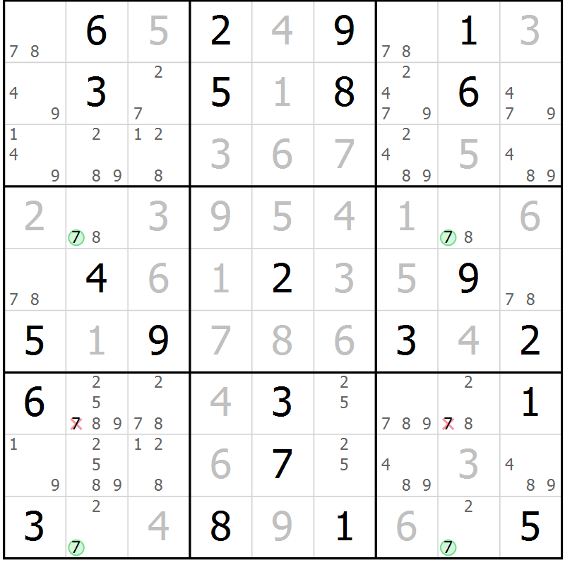 Position des candidats pour la solution de la Gr 41 page 44 du magazine de sudoku Virtuose n° 125