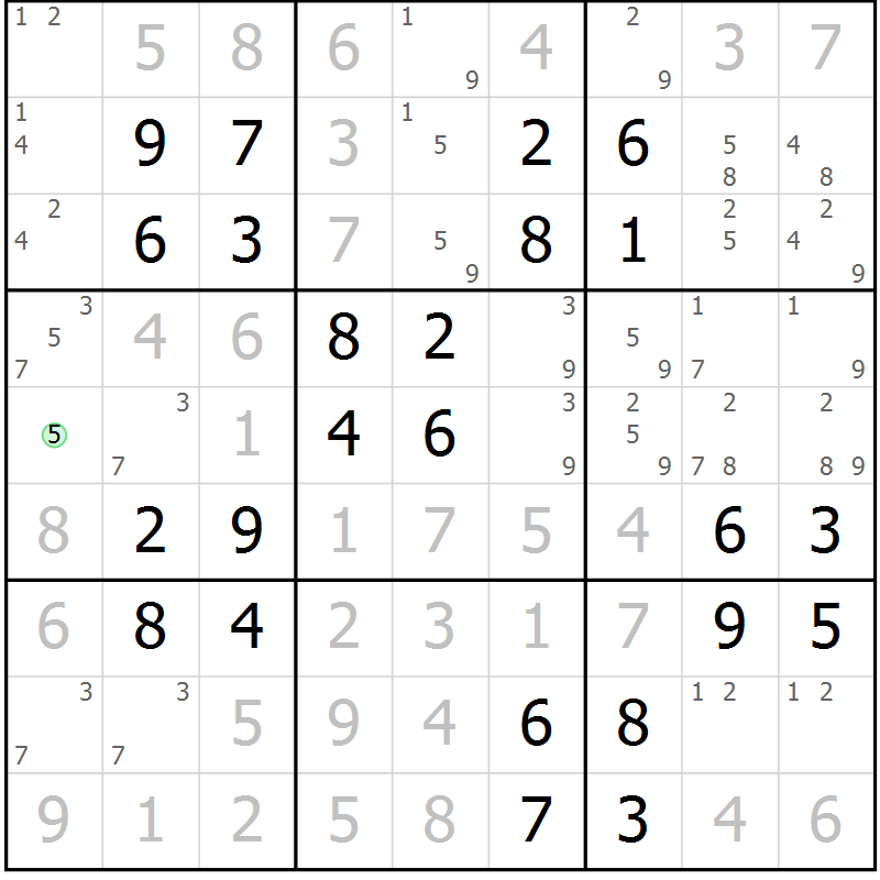 Position des candidats pour la solution de la Gr 42 page 45 du magazine de sudoku Virtuose n° 125