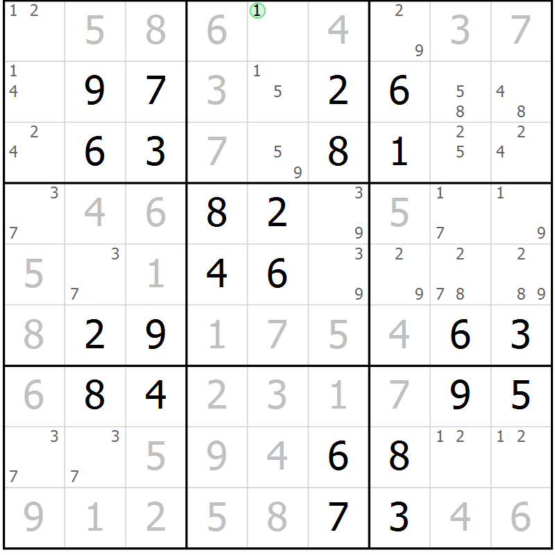 Position des candidats pour la solution de la Gr 42 page 45 du magazine de sudoku Virtuose n° 125