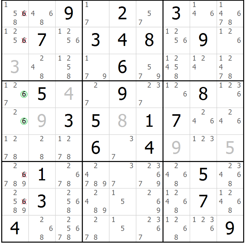 Position des candidats pour la solution de la Gr 43 page 46 du magazine de sudoku Virtuose n° 125