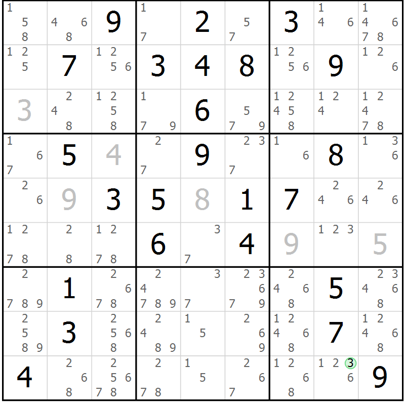 Position des candidats pour la solution de la Gr 43 page 46 du magazine de sudoku Virtuose n° 125