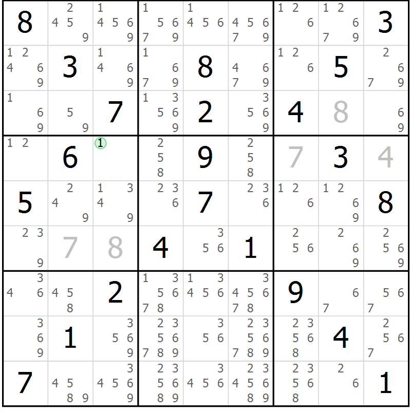 Position des candidats pour la solution de la Gr 44 page 47 du magazine de sudoku Virtuose n° 125