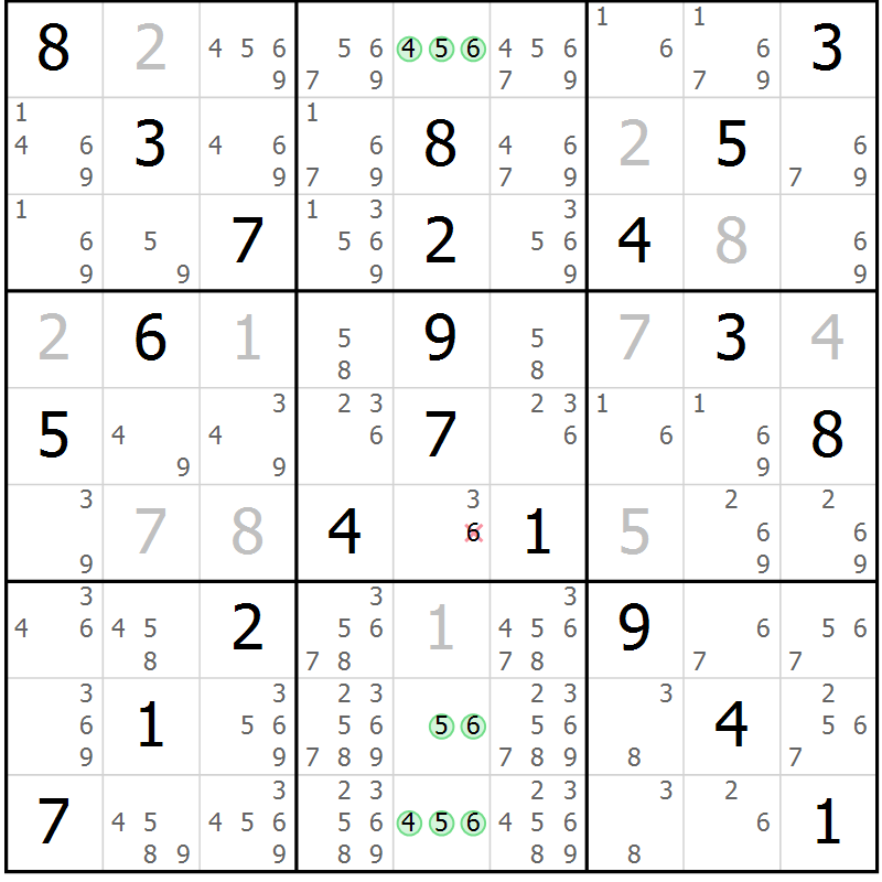 Position des candidats pour la solution de la Gr 44 page 47 du magazine de sudoku Virtuose n° 125
