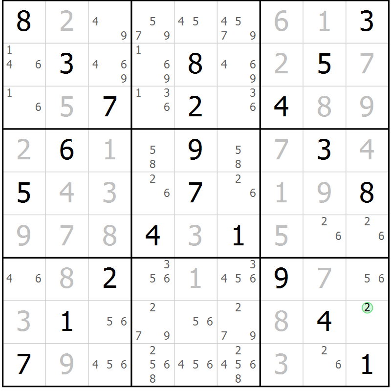 Position des candidats pour la solution de la Gr 44 page 47 du magazine de sudoku Virtuose n° 125