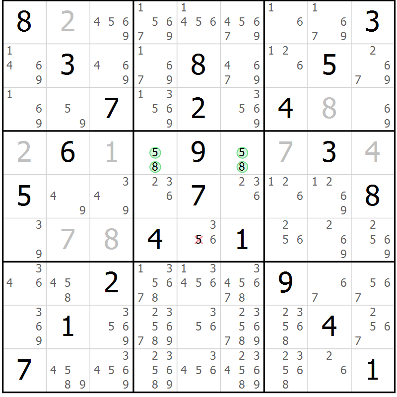 Position des candidats pour la solution de la Gr 44 page 47 du magazine de sudoku Virtuose n° 125