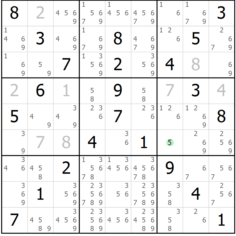 Position des candidats pour la solution de la Gr 44 page 47 du magazine de sudoku Virtuose n° 125