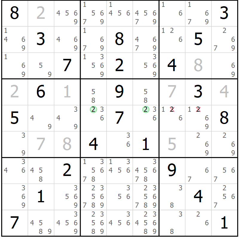 Position des candidats pour la solution de la Gr 44 page 47 du magazine de sudoku Virtuose n° 125