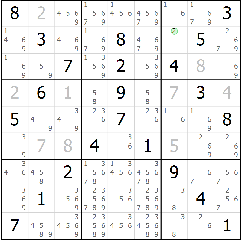 Position des candidats pour la solution de la Gr 44 page 47 du magazine de sudoku Virtuose n° 125