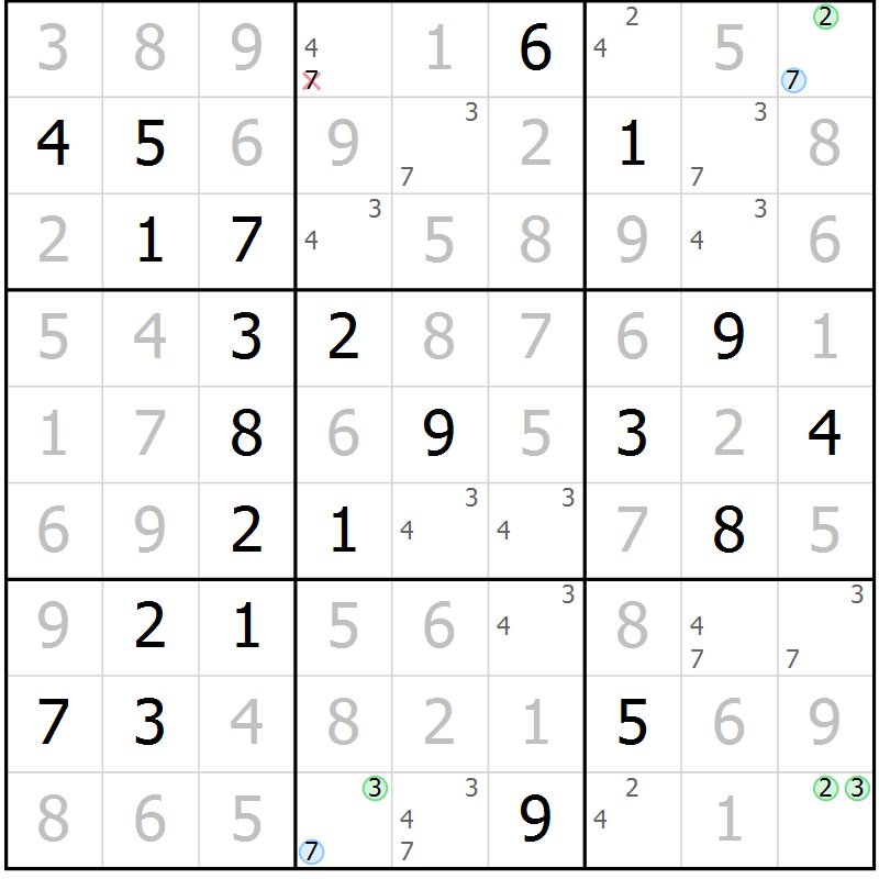 Position des candidats pour la solution de la Gr 45 page 48 du magazine de sudoku Virtuose n° 125
