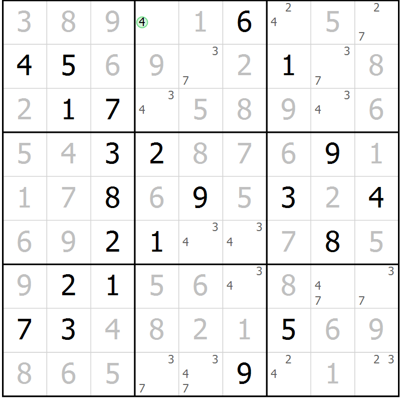 Position des candidats pour la solution de la Gr 45 page 48 du magazine de sudoku Virtuose n° 125