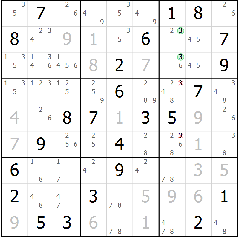 Position des candidats pour la solution de la Gr 46 page 49 du magazine de sudoku Virtuose n° 125