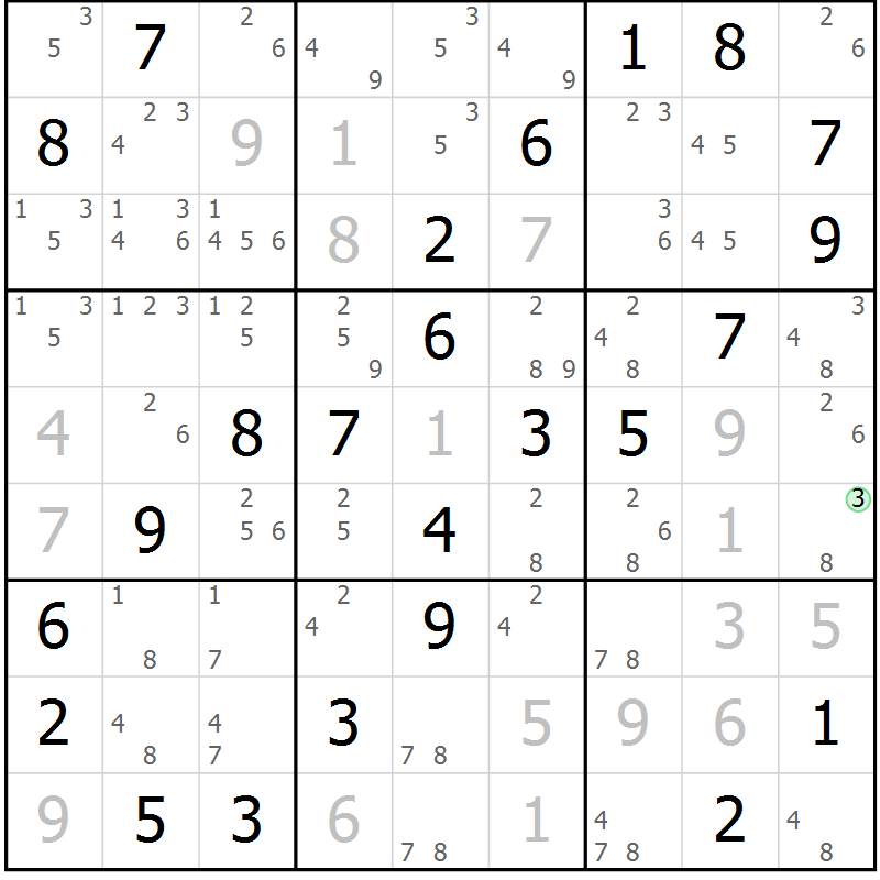 Position des candidats pour la solution de la Gr 46 page 49 du magazine de sudoku Virtuose n° 125