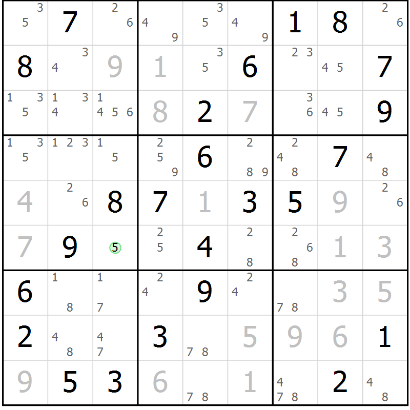 Position des candidats pour la solution de la Gr 46 page 49 du magazine de sudoku Virtuose n° 125