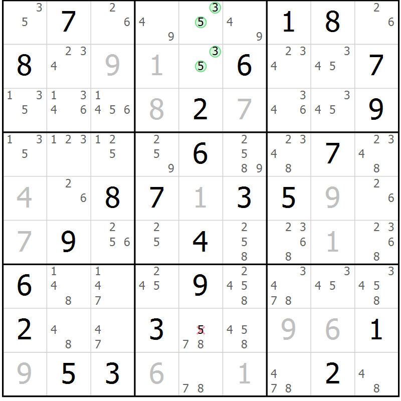 Position des candidats pour la solution de la Gr 46 page 49 du magazine de sudoku Virtuose n° 125