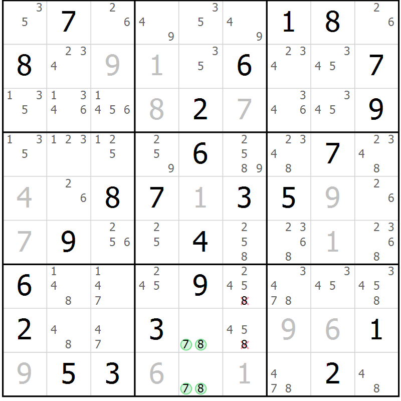 Position des candidats pour la solution de la Gr 46 page 49 du magazine de sudoku Virtuose n° 125