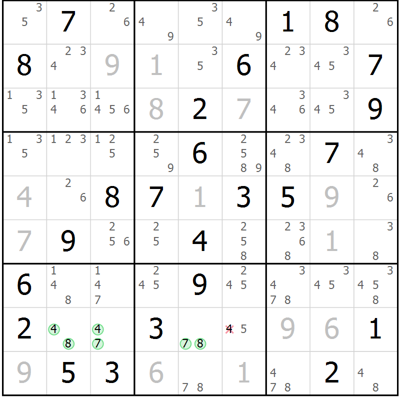 Position des candidats pour la solution de la Gr 46 page 49 du magazine de sudoku Virtuose n° 125