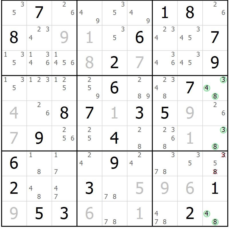 Position des candidats pour la solution de la Gr 46 page 49 du magazine de sudoku Virtuose n° 125