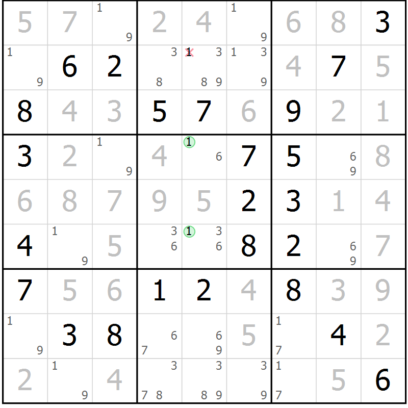 Position des candidats pour la solution de la Gr 47 page 50 du magazine de sudoku Virtuose n° 125